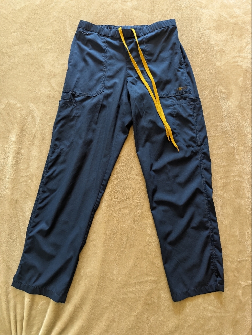 Carhartt Navy Cargo Scrub Pants with Yellow Drawcord